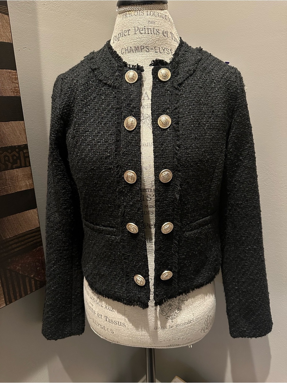 Susan Graver Black Bouclé Jacket with Gold Buttons EUC